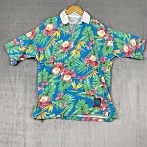 Vtg 90s Chaps Ralph Lauren Mens Rugby Polo Large Tropical Print Hawaiian Preppy